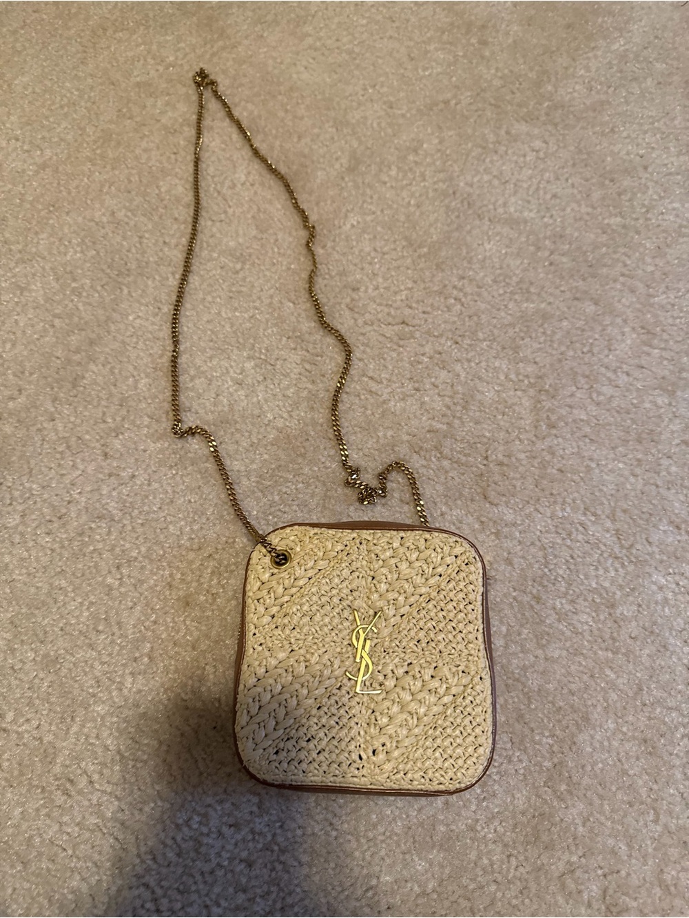 Yves Saint Laurent Natural Straw Crossbody with Gold Chain - Picture 2 of 5